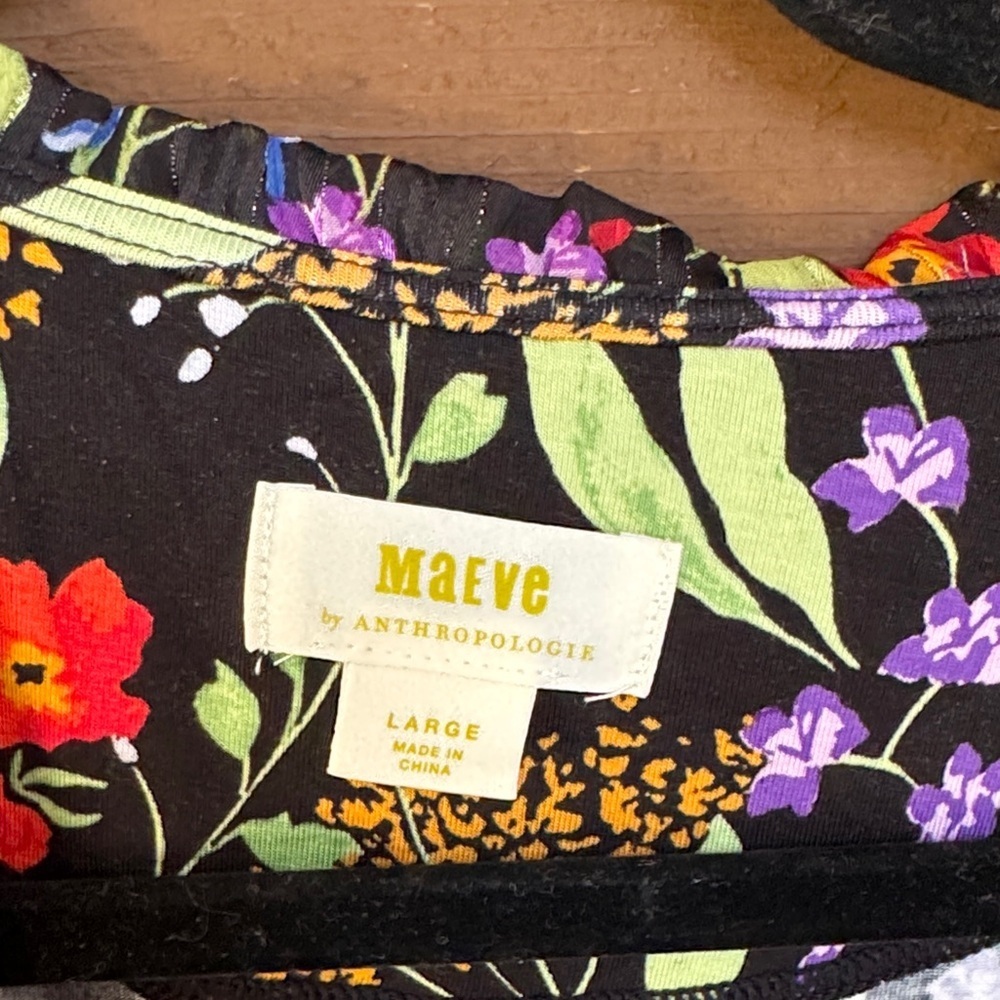 Anthropologie Maeve Black Floral Top - Picture 2 of 6